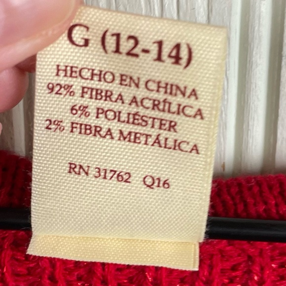Faded Glory Ribbed Knit V-neck Sweater Metallic Thread Bright Red Size Large - Picture 5 of 6